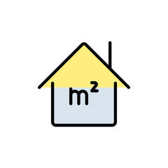 Square Meter icon. Place dimension color pictogram. Flat area in square meters. Measuring house area. M2 simple sign. Vector illustration isolated on white background.