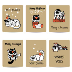 Christmas vector set of funny cats