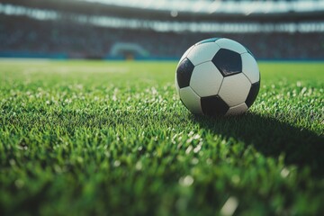 Fototapeta premium Soccer ball on grass field.