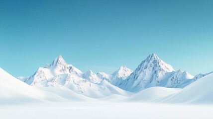 Fototapeta premium Snow-capped mountains, under a clear winter sky, 3D illustration, copy space for text,