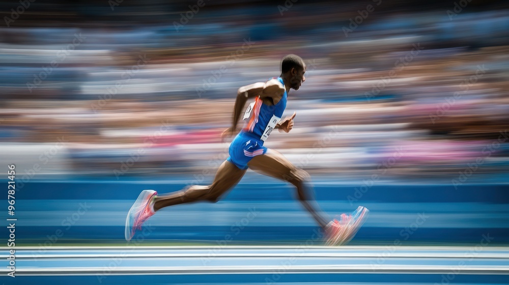 Sticker A runner sprinting on a track, captured in a dynamic motion blur.