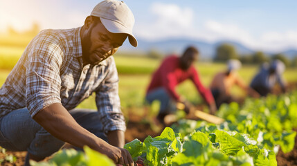 A man is working in a field of green plants