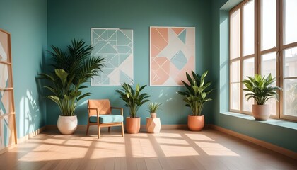 Fototapeta premium Photo interior modern design room 3d illustration;