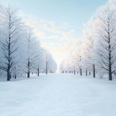 Obraz premium Snowy path, leading through a wintery forest, 3D illustration, copy space for text,