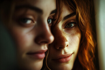 Warm Close-Up Portrait of Two Friends with Freckles
