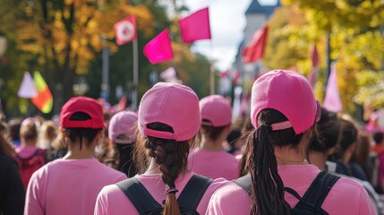 Participants at Cancer Awareness Walk with Pink Caps