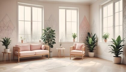 Photo interior modern design room 3d illustration;