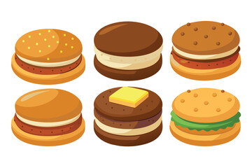 Different types of Sandwich cookie set vector illustration on white background.