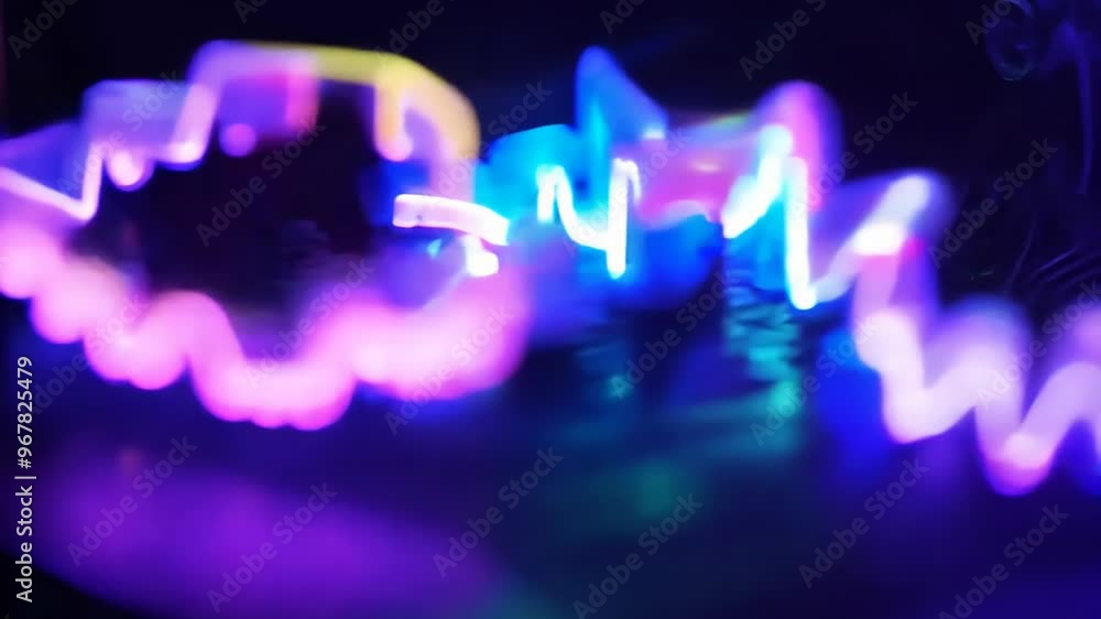 Aufkleber neon light lines on a dark background creating an abstract effect with focus on the multicolored wav