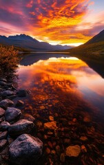 Scenic mountain lake at sunrise