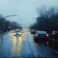 Road in forest in rain