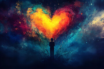 Person Standing in Front of Colorful Heart