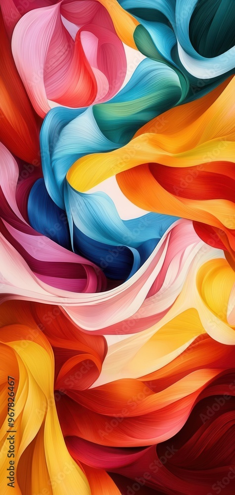 Poster vibrant abstract illustration featuring colorful flowing shapes that blend in a harmonious and dynam