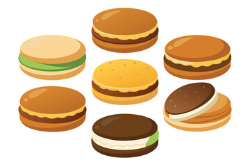 Different types of Sandwich cookie set vector illustration on white background.