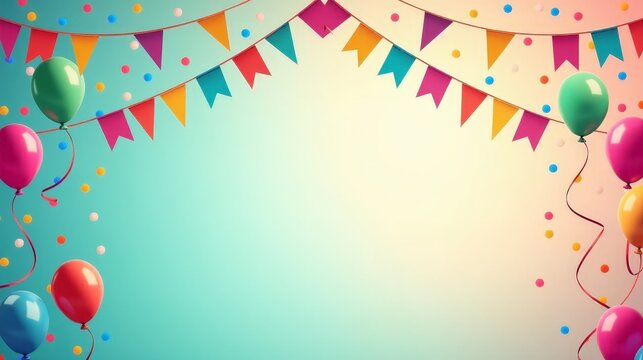 Colorful Celebration Banner with Festive Decorations and Customizable Text Space for Event Invitations