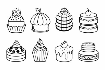 Cake icon for your party or your design set, outline icon cake with fruit