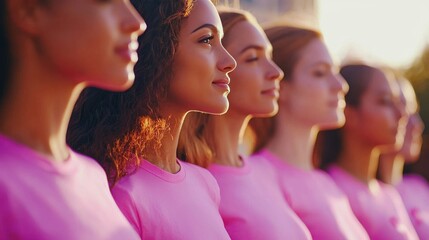 Fototapeta premium Women Standing Together in Pink Shirts