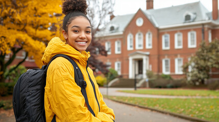 Fototapeta premium A young woman wearing a yellow jacket