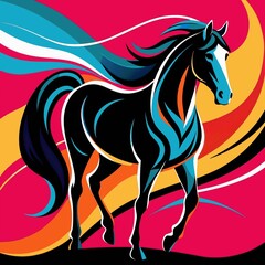 Vibrant horse illustration with dynamic colors and stylish design for t-shirt print