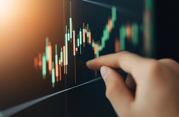 Hand Clicking on Stock Chart on Digital Screen