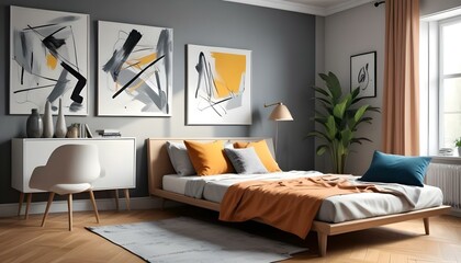 Photo interior modern design room 3d illustration;
