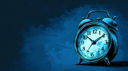 Alarm clock on blue background, generative ai. Mechanical Clock. Illustration