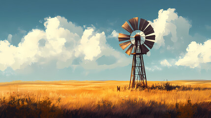 An old windmill in dry texas. generative ai. Windmill. Illustration