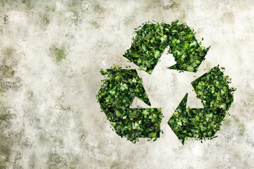 An eco-conscious background featuring a large recycling symbol composed of hand-drawn, green doodles on a textured, off-white canvas for a creative feel.