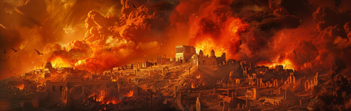 Sodom and Gomorrah, a dramatic biblical scene with fire and destruction, illustrating divine judgment