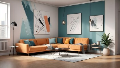 Photo interior modern design room 3d illustration;