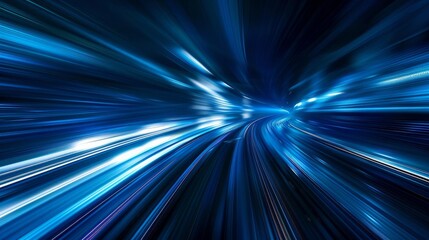 A vibrant image showcasing speed and motion through blue light streaks. It creates a sense of depth, perfect for futuristic themes and technology projects in digital media.
