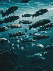 A captivating underwater scene filled with various fish swimming gracefully in crystal clear water, showcasing marine diversity.