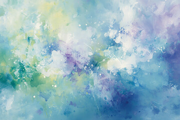 Obraz premium An explosion of pastel paints in soft tones of blue, green, and lavender, with a matte finish and gentle splatters for a soothing, artistic effect.