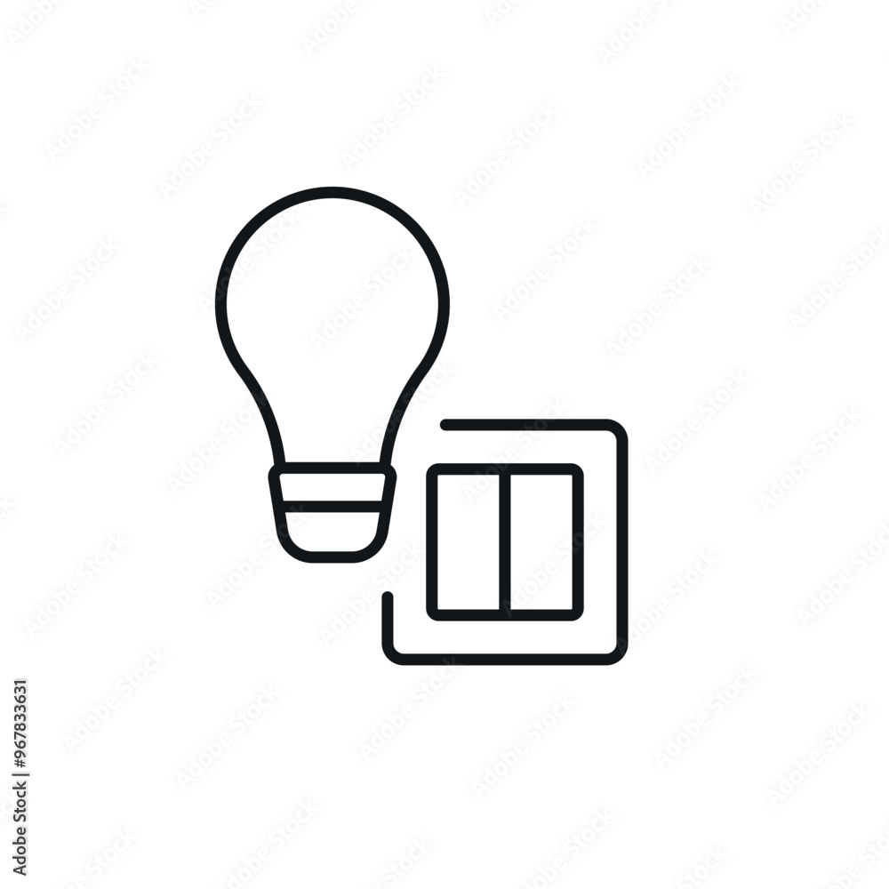 Poster light bulb and switch linear icon. line customizable illustration. contour symbol. vector isolated o