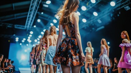 Obraz premium Women model various outfits on catwalk at Fashion Show . Concept Fashion Show, Women's Fashion, Catwalk Modelling, Runway Outfits 