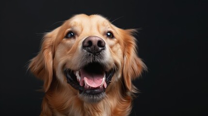 Golden retriever dog smiling in a park