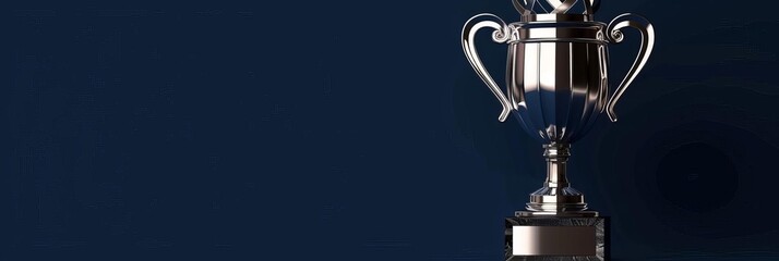 Achievement trophy in platinum on a navy blue background With copy space