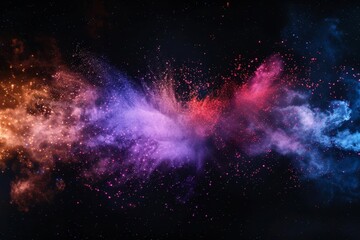 Naklejka premium Abstract cosmic nebula with pink and blue clouds against a starry black background.