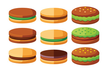 Different types of Sandwich cookie set vector illustration on white background.