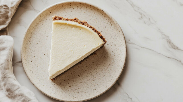 A delicious cheesecake on a light beige plate 