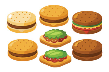 Different types of Sandwich cookie set vector illustration on white background.