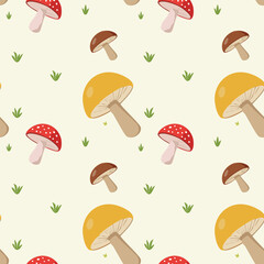 Seamless pattern with mushroom. Pattern for your design: wrapping paper, wallpaper, cover, postcard, gift paper, pattern fills, textile. Vector illustration.