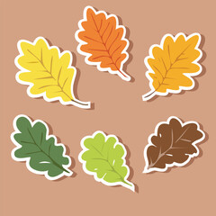 Oak leaf vector. Autumn oak leaf sticker. Autumn element. Flat vector in cartoon style isolated on white background.