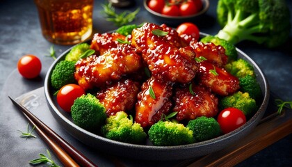 Overhead View of a Delicious BBQ Feast with Freshly Grilled Chicken