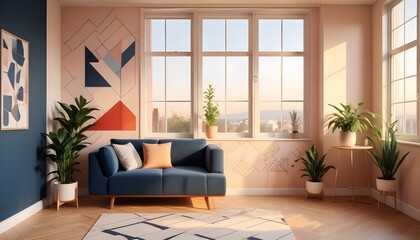 Photo interior modern design room 3d illustration;