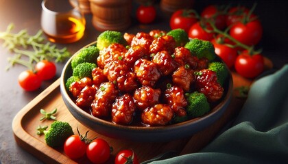 Overhead View of a Delicious BBQ Feast with Freshly Grilled Chicken