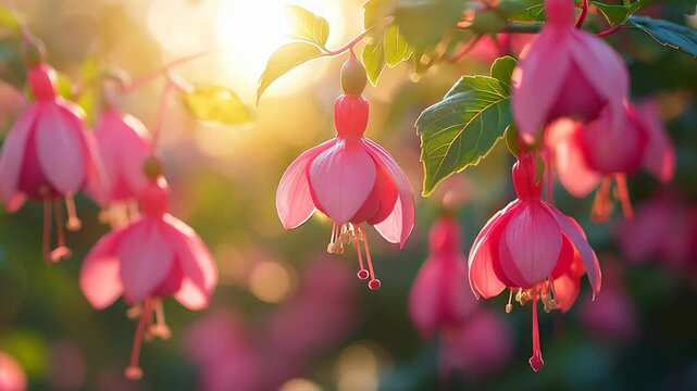 pink fuchsia flower in sunlight 