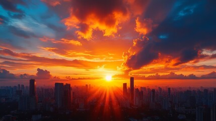 City Skyline Sunset with Dramatic Clouds