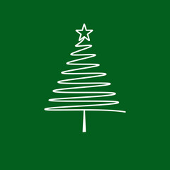 Christmas tree icon on green background.