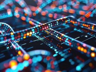 Fototapeta premium Macro view of a blockchain transaction ledger, showcasing the traceability and security in digital dealings, suitable for legal tech innovation